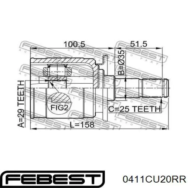 ШРУС внутренний задний 0411CU20RR Febest
