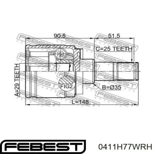 Купить 0411H77WRH Febest ШРУС внутренний