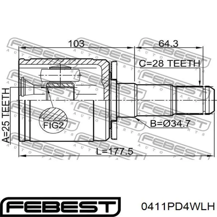 Купить 0411PD4WLH Febest Шрус внутренний левый