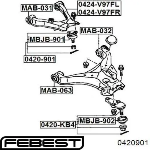 Верхняя шаровая опора 0420901 Febest