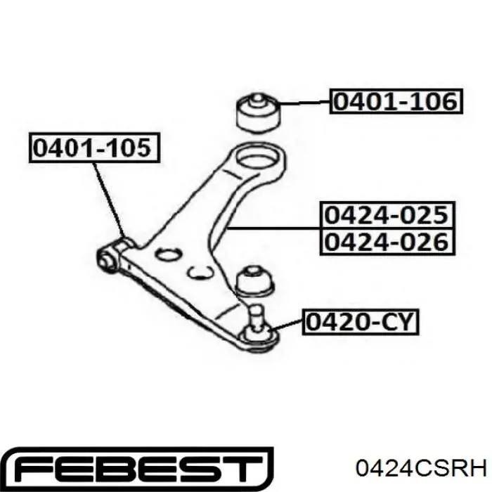 Купить 0424CSRH Febest Нижний правый рычаг передней подвески