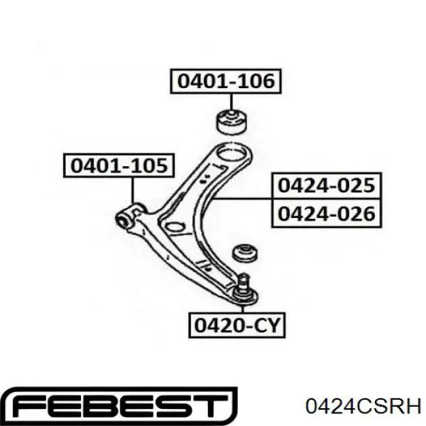 Barra oscilante, suspensión de ruedas delantera, inferior derecha 0424CSRH Febest