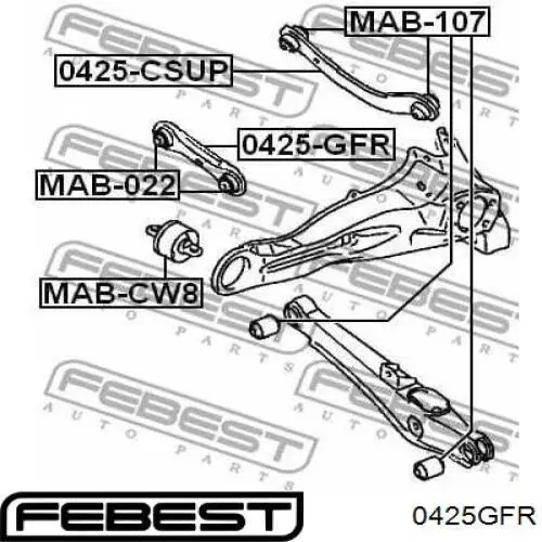 0425-GFR Febest barra transversal de suspensão traseira