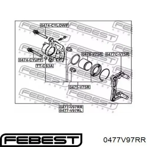 Купить 0477V97RR Febest Суппорт задний правый