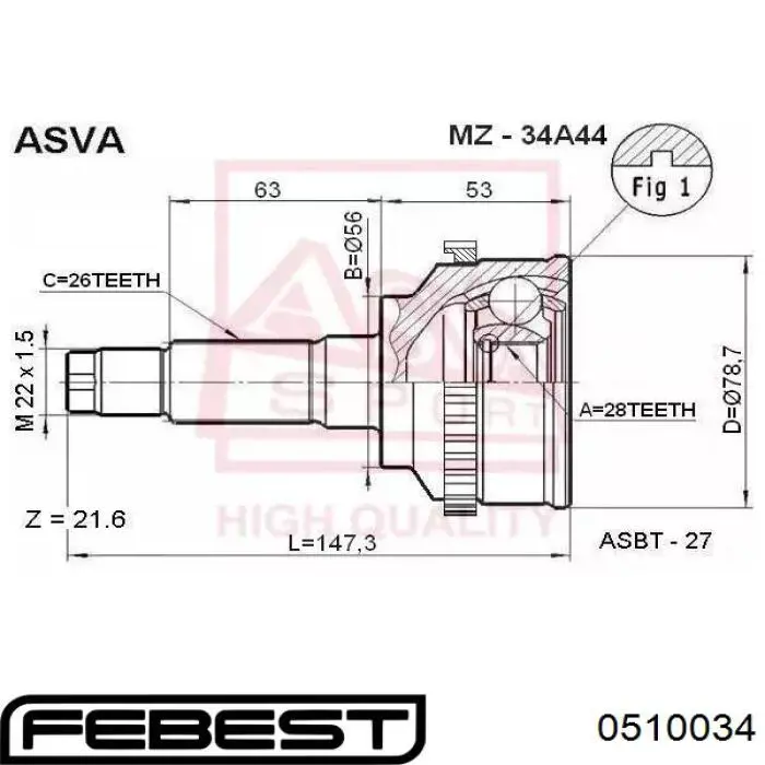 Купить 0510034 Febest ШРУС внешний передний, левый