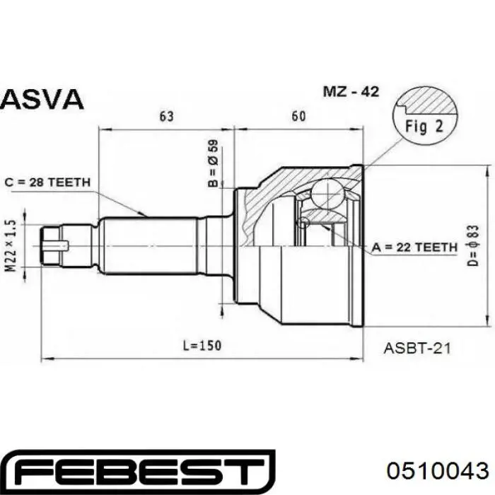 ШРУС наружный Febest 0510043