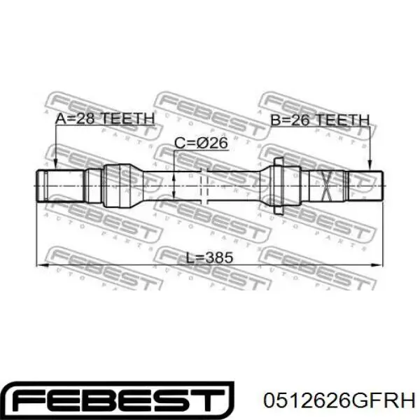 Купить 0512626GFRH Febest Вал привода полуоси, промежуточный