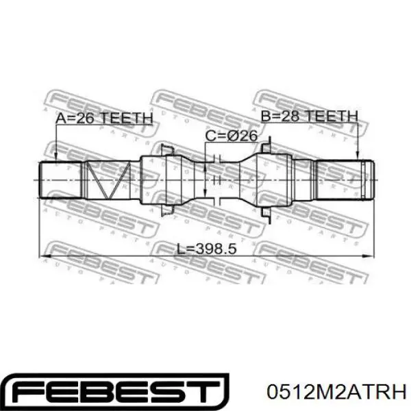 Купить 0512M2ATRH Febest Вал привода полуоси, промежуточный