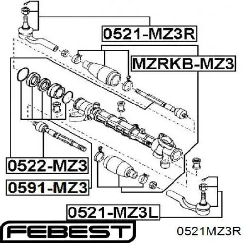 Купить 0521MZ3R Febest Наконечник рулевой тяги, внешний
