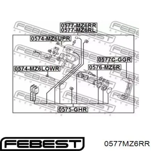 0577MZ6RR Febest Суппорт тормозной задний правый