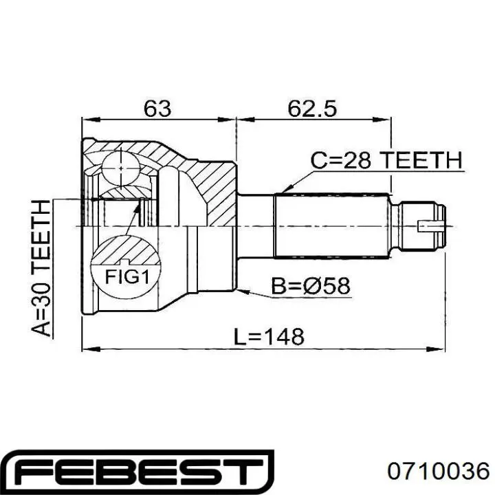 Junta homocinética exterior delantera 0710036 Febest