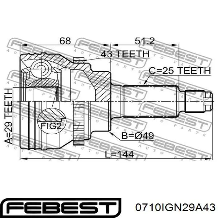 ШРУС наружный передний 0710IGN29A43 Febest