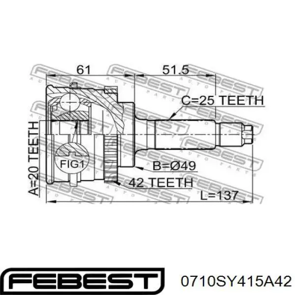 Junta homocinética exterior delantera 0710SY415A42 Febest