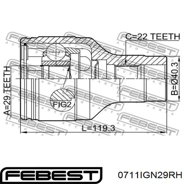 Junta homocinética interior delantera 0711IGN29RH Febest