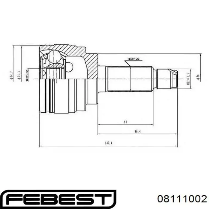 Шарнир угловых скоростей внутренний передний Febest 08111002 цена, от 81.60 USD