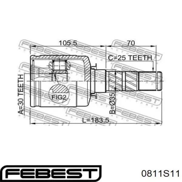 Шарнир угловых скоростей внутренний передний Febest 0811S11 цена, от 24.68 USD