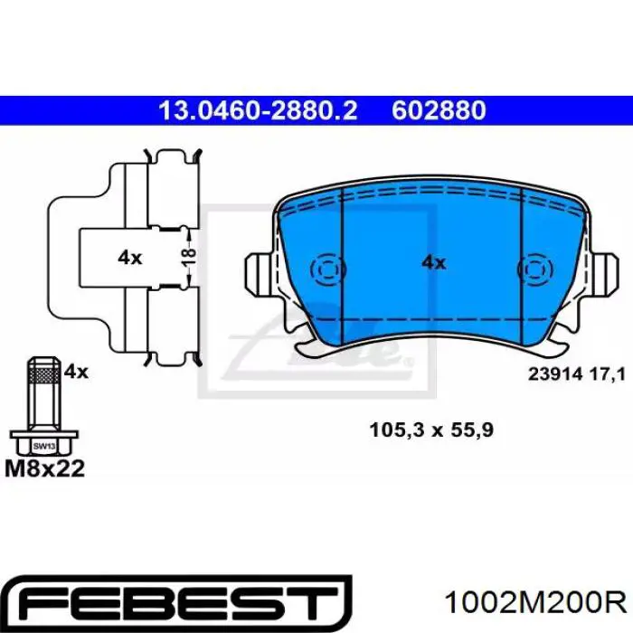 1002-M200R Febest sapatas do freio traseiras de tambor