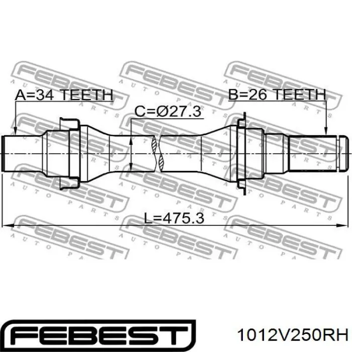 Вал привода полуоси 1012V250RH Febest