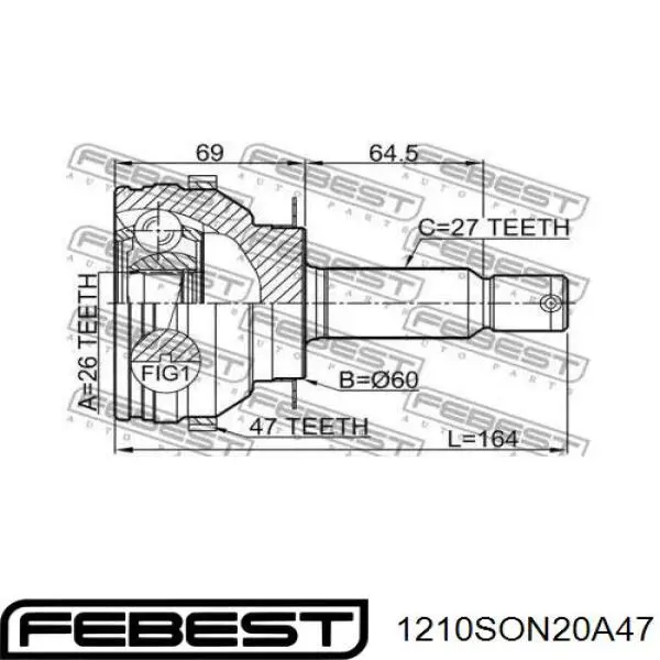 Граната колесная Febest 1210SON20A47 цена, от 33.42 USD