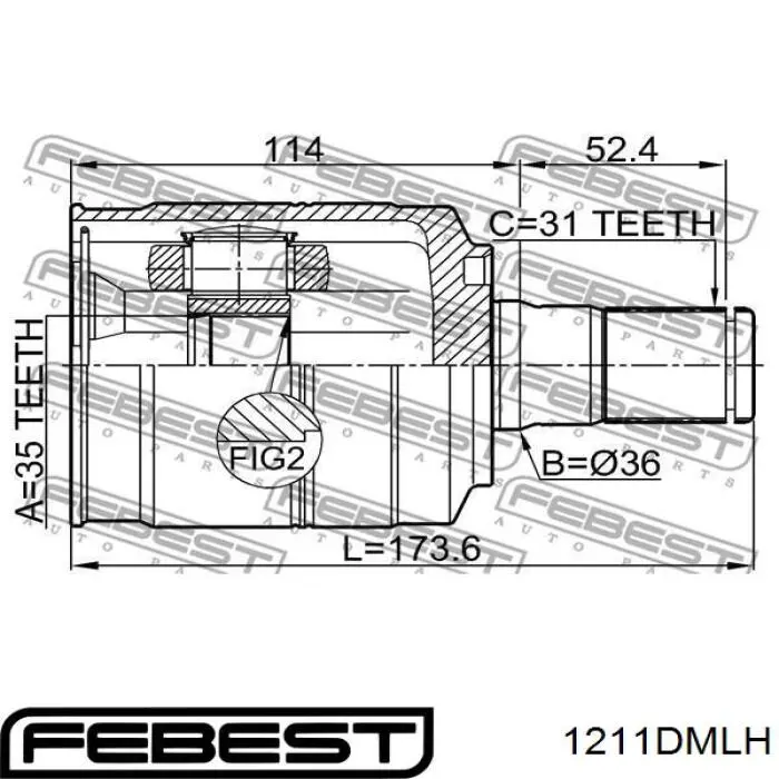 Шарнир угловых скоростей передний левый Febest 1211DMLH цена, от 97.34 USD