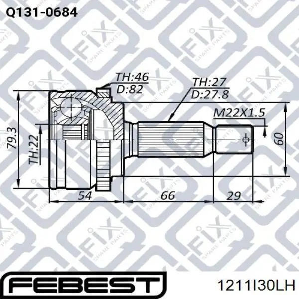 Шарнир угловых скоростей передний левый Febest 1211I30LH цена, от 33.33 USD