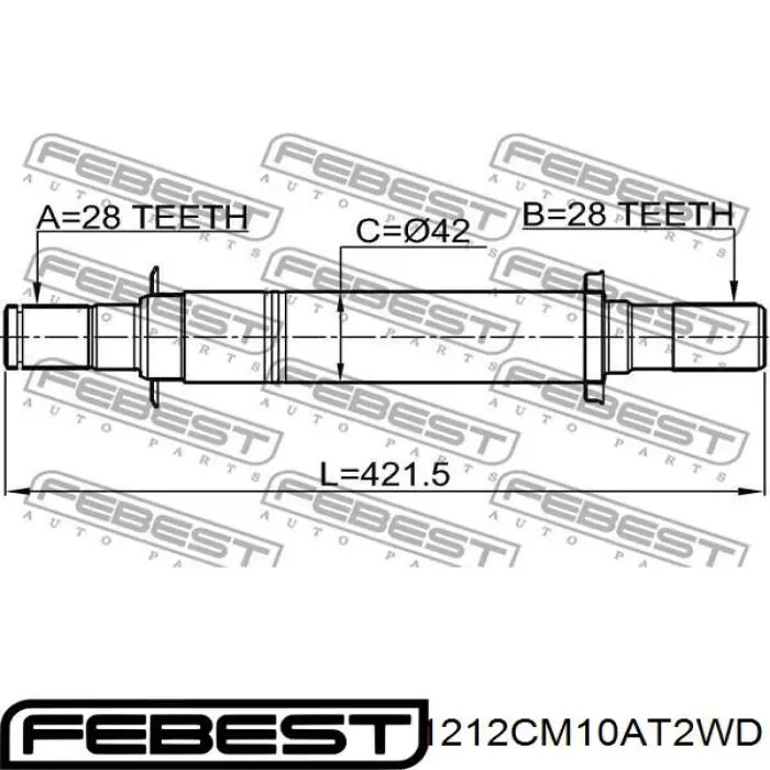 1212CM10AT2WD Febest semieixo (acionador dianteiro direito)