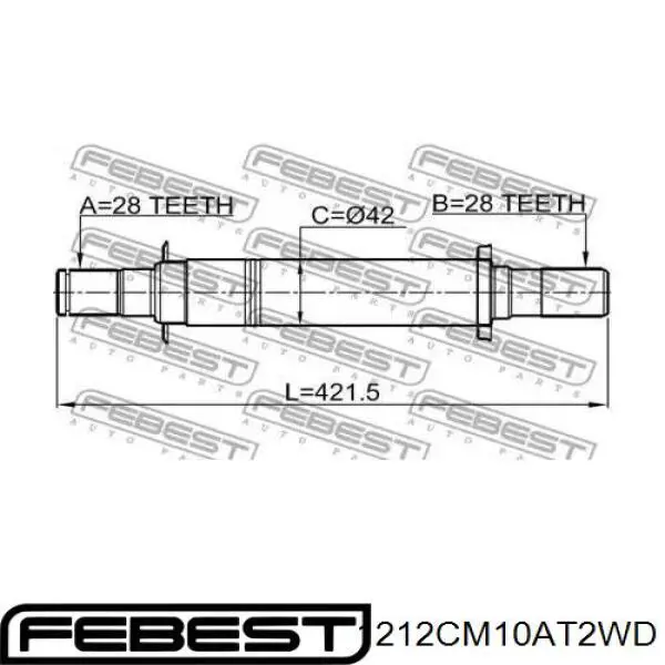 Купить 1212CM10AT2WD Febest Вал привода полуоси, промежуточный