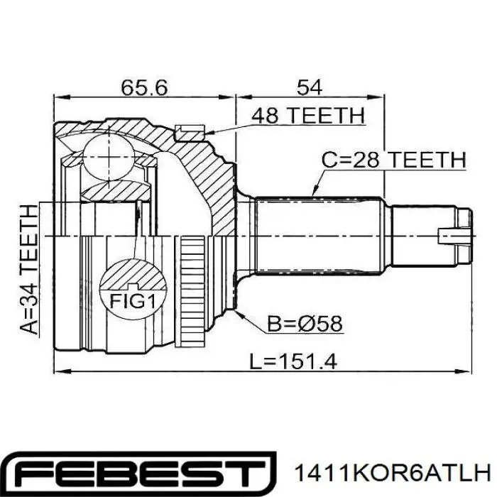 Шарнир угловых скоростей передний левый Febest 1411KOR6ATLH цена, от 34.02 USD