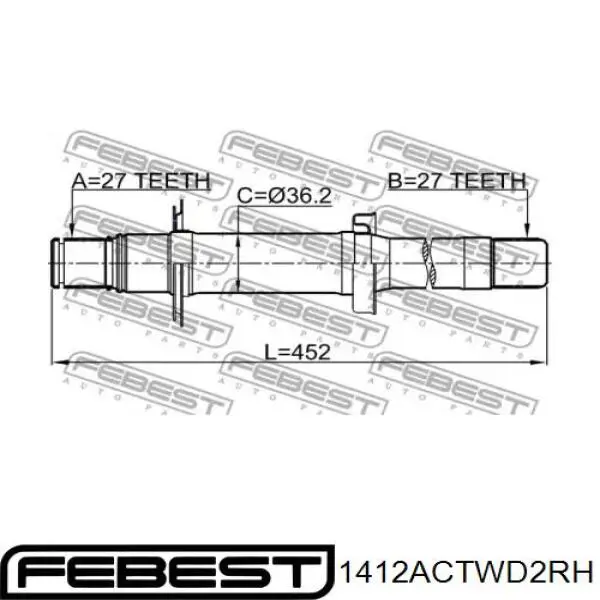 1412ACTWD2RH Febest semieixo (acionador dianteiro direito)