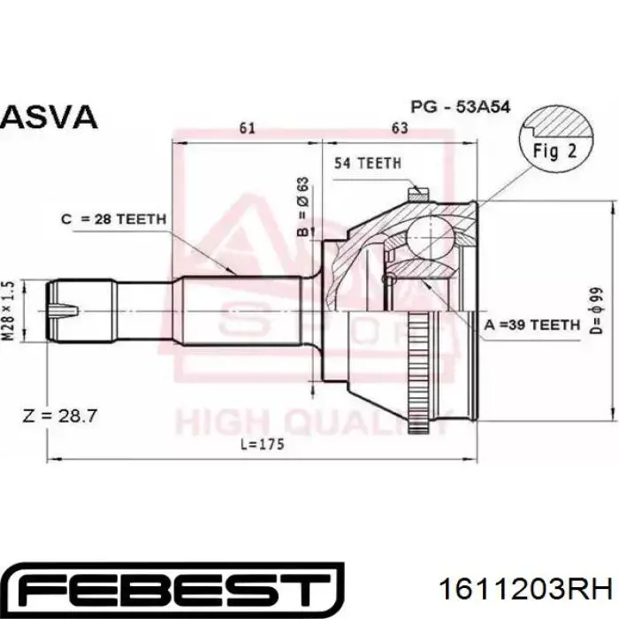 Купить 1611203RH Febest Шарнир угловых скоростей передний правый