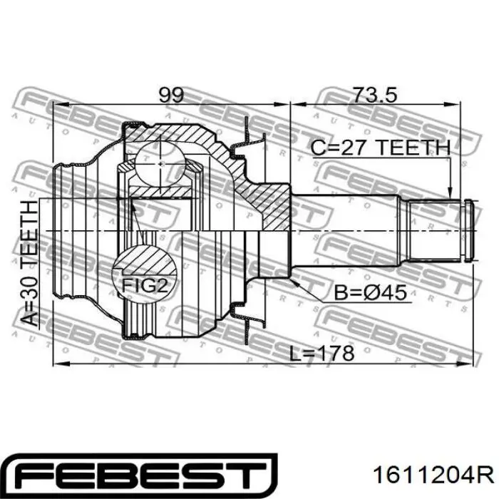 Купить 1611204R Febest ШРУС внутренний задний