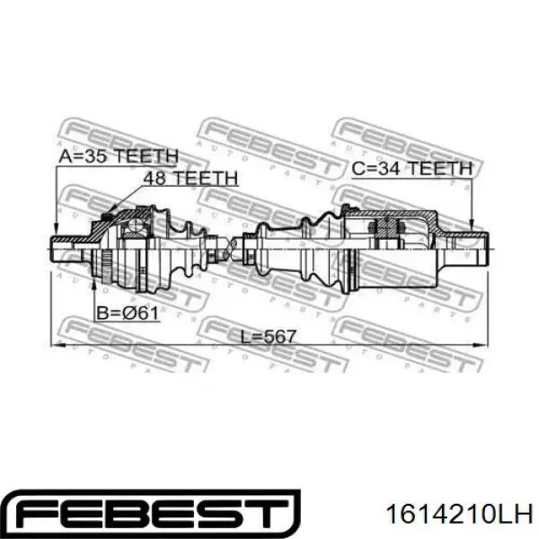Левая полуось 1614210LH Febest