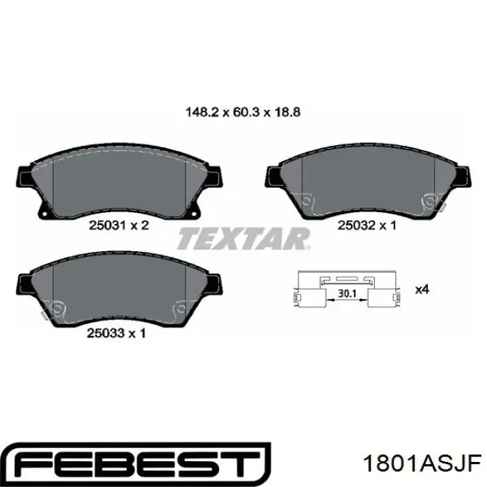 Передние тормозные колодки 1801ASJF Febest