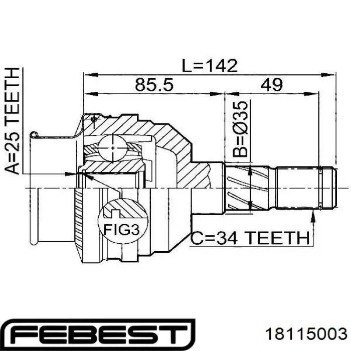 Купить 18115003 Febest ШРУС внутренний