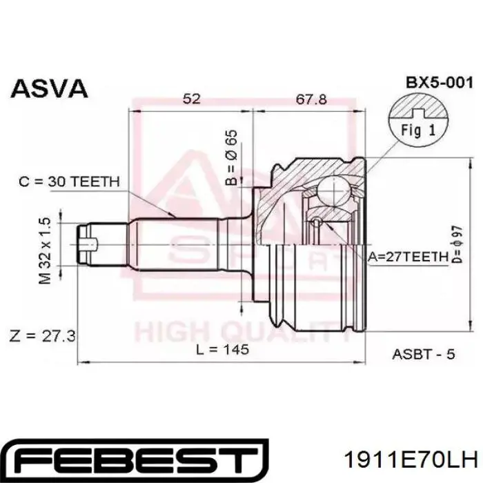 Купить 1911E70LH Febest Шрус внутренний левый