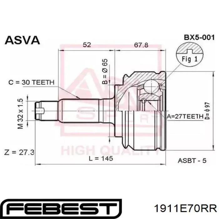 Купить 1911E70RR Febest ШРУС внутренний задний