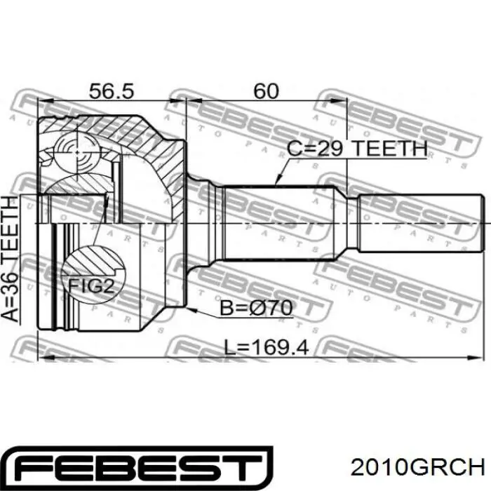 Junta homocinética exterior delantera 2010GRCH Febest