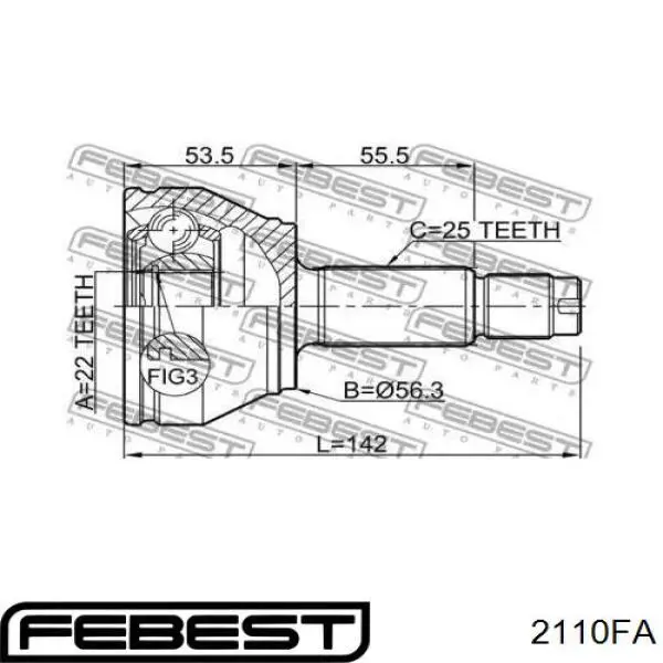 Junta homocinética exterior delantera 2110FA Febest