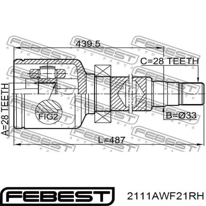 ШРУС внутренний передний правый 2111AWF21RH Febest