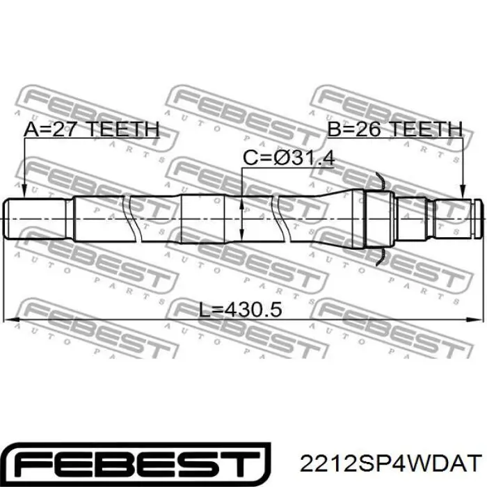 2212-SP4WDAT Febest veio de acionamento do semieixo intermédio