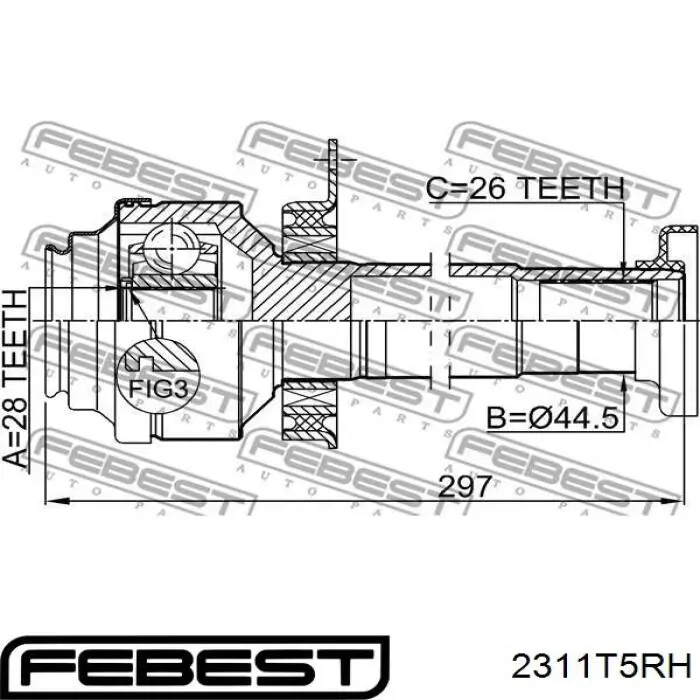 Купить 2311T5RH Febest Шарнир угловых скоростей передний правый
