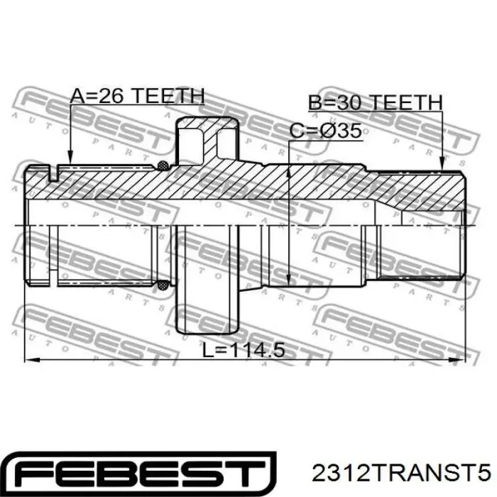 Купить 2312TRANST5 Febest Вал привода полуоси, промежуточный