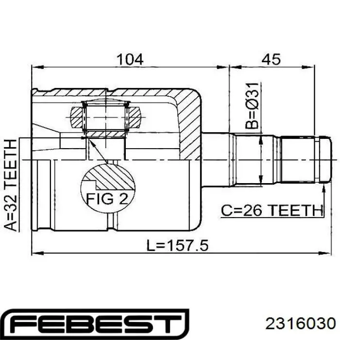 2316030 Febest шрус внутренний, тришиб/трипод/трипоид