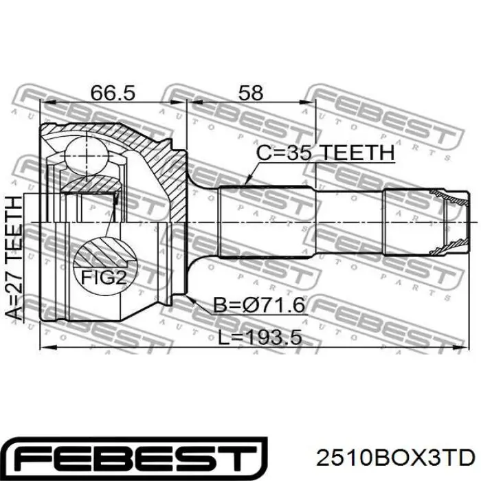 ШРУС наружный передний 2510BOX3TD Febest