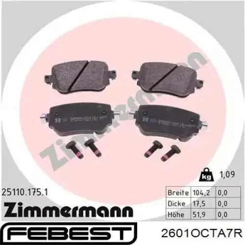 Задние тормозные колодки 2601OCTA7R Febest