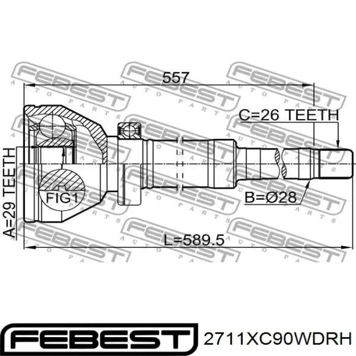 2711XC90WDRH Febest semieixo (acionador dianteiro direito)