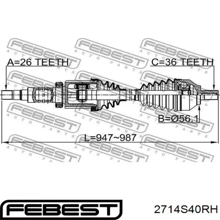 2714S40RH Febest semieixo (acionador dianteiro direito)