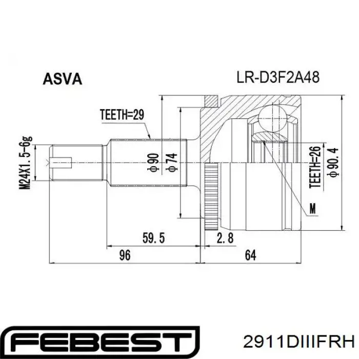 Купить 2911DIIIFRH Febest Шарнир угловых скоростей передний правый