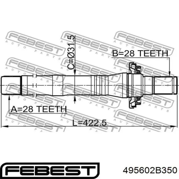 Вал привода полуоси 495602B350 Febest