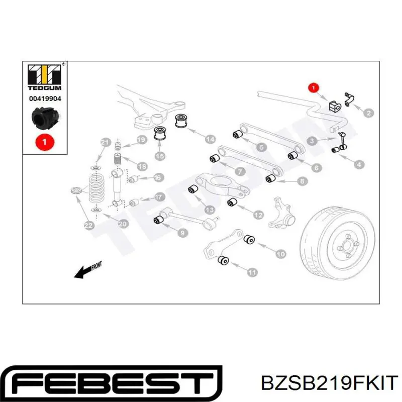 Втулка стабилизатора переднего BZSB219FKIT Febest